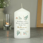 Personalised Christmas Foliage Pillar Candle | Christmas Gift