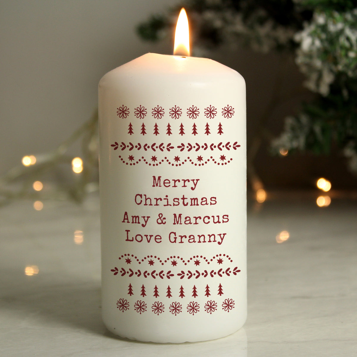 Personalised Christmas Fair Isle Pillar Candle | Candles & Reed Diffusers | Christmas Gift