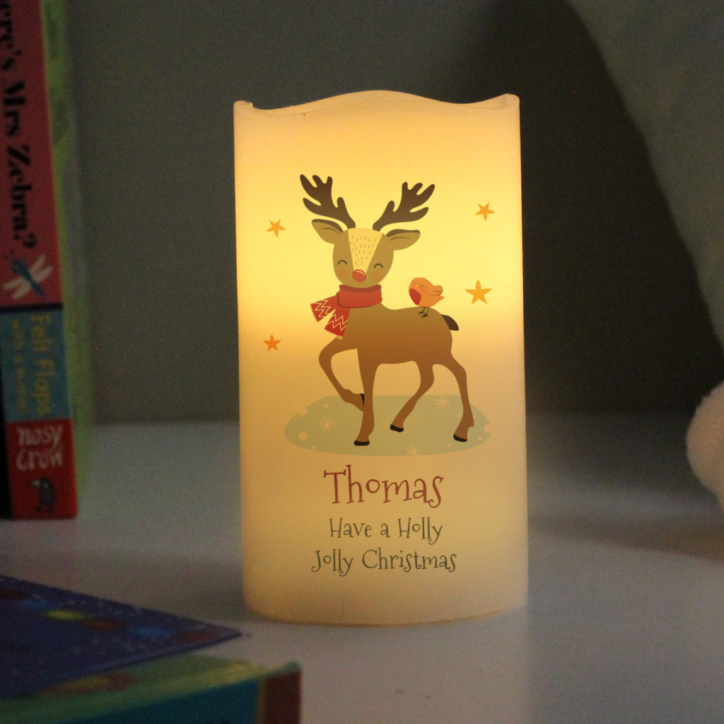 Personalised Christmas Reindeer LED Candle for Christmas