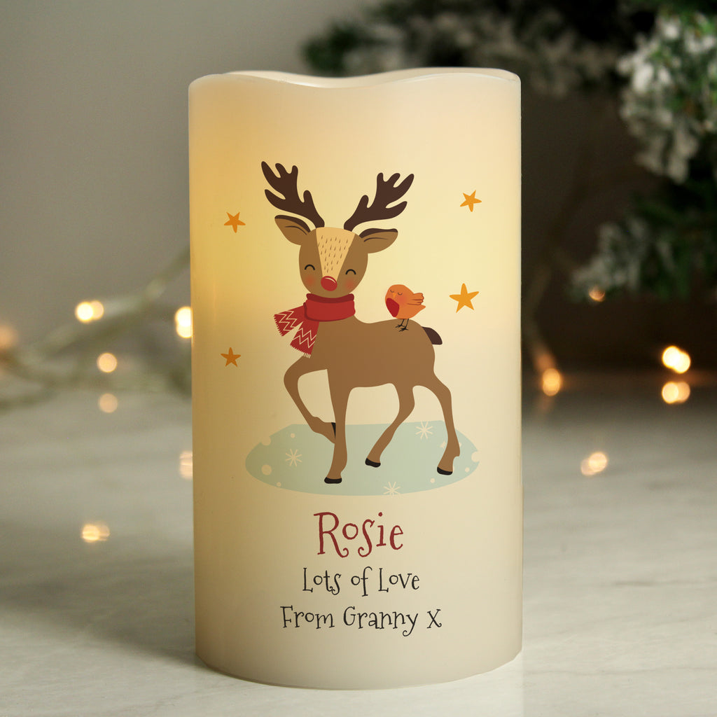 Personalised Christmas Reindeer LED Candle for Christmas