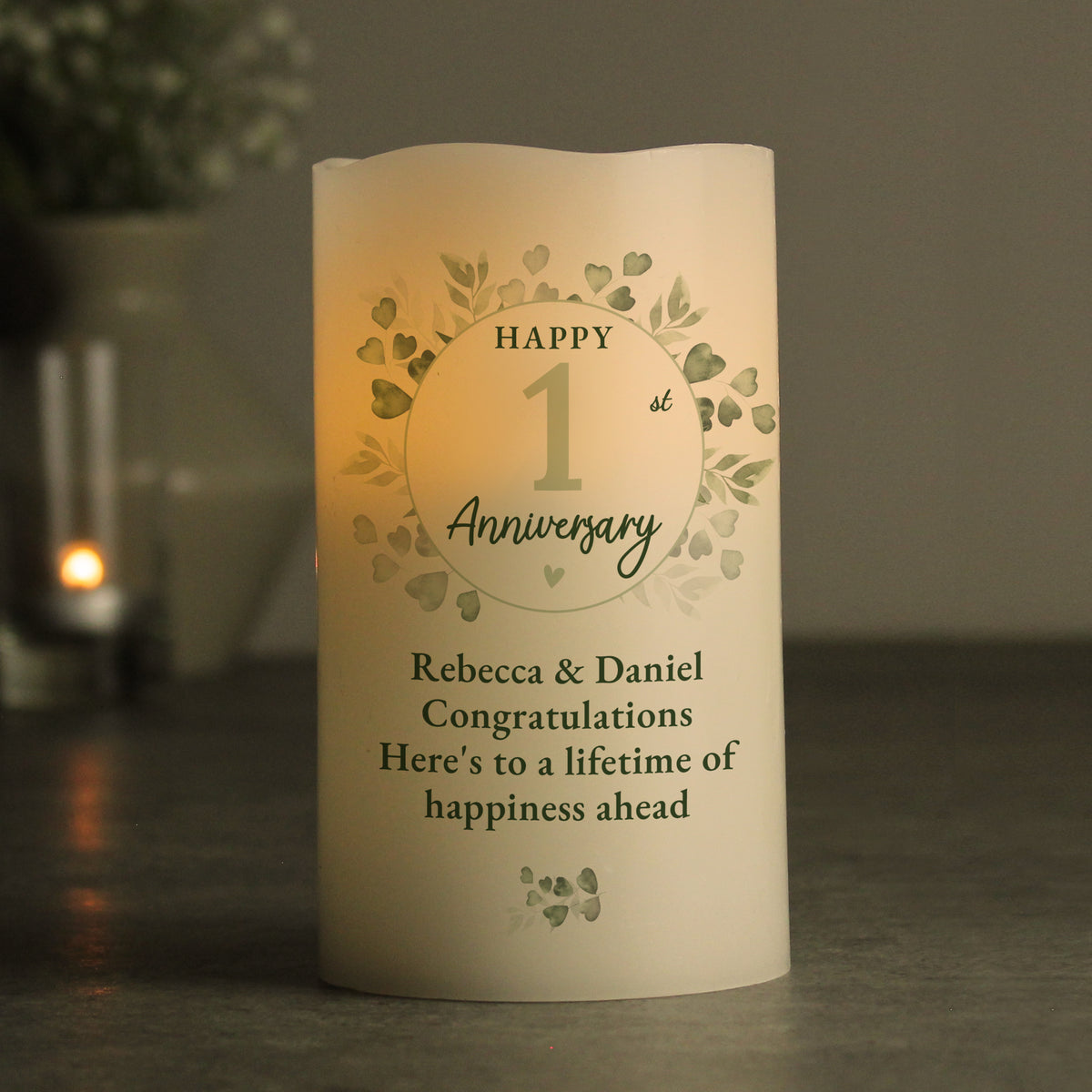 Personalised Botanical Anniversary LED Candle for Anniversary