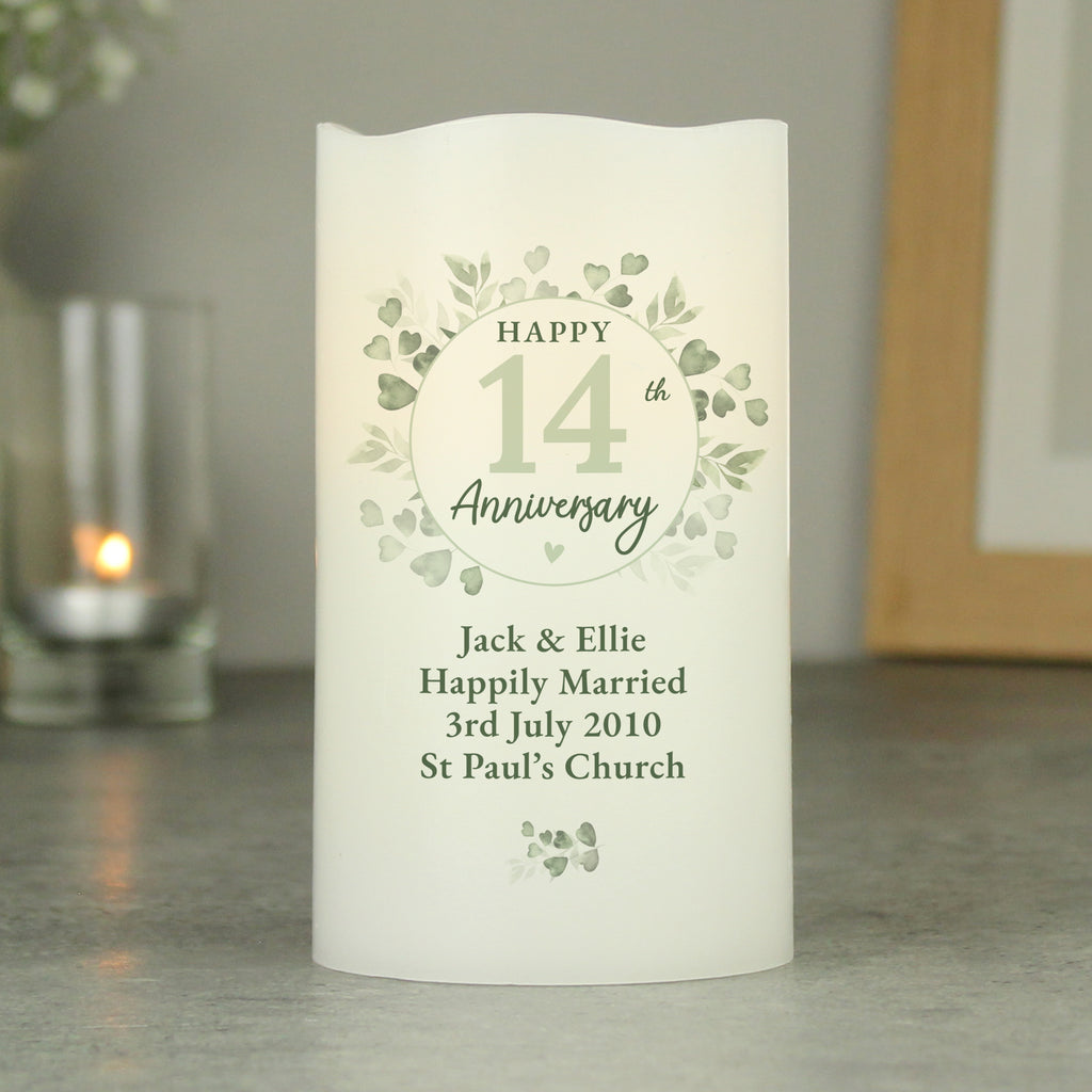 Personalised Botanical Anniversary LED Candle for Anniversary
