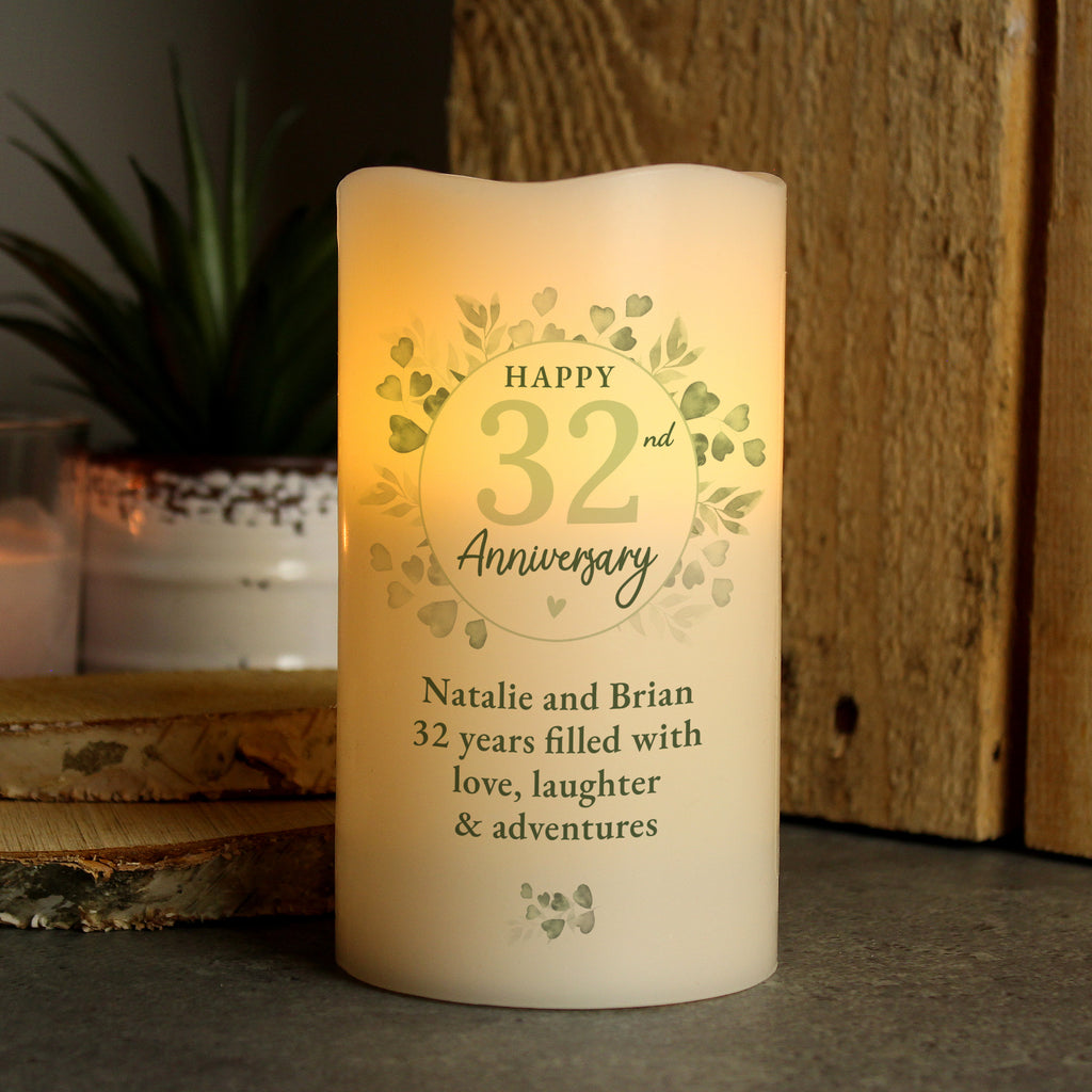 Personalised Botanical Anniversary LED Candle for Anniversary