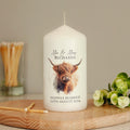Personalised Highland Cow Pillar Candle | Candles & Reed Diffusers