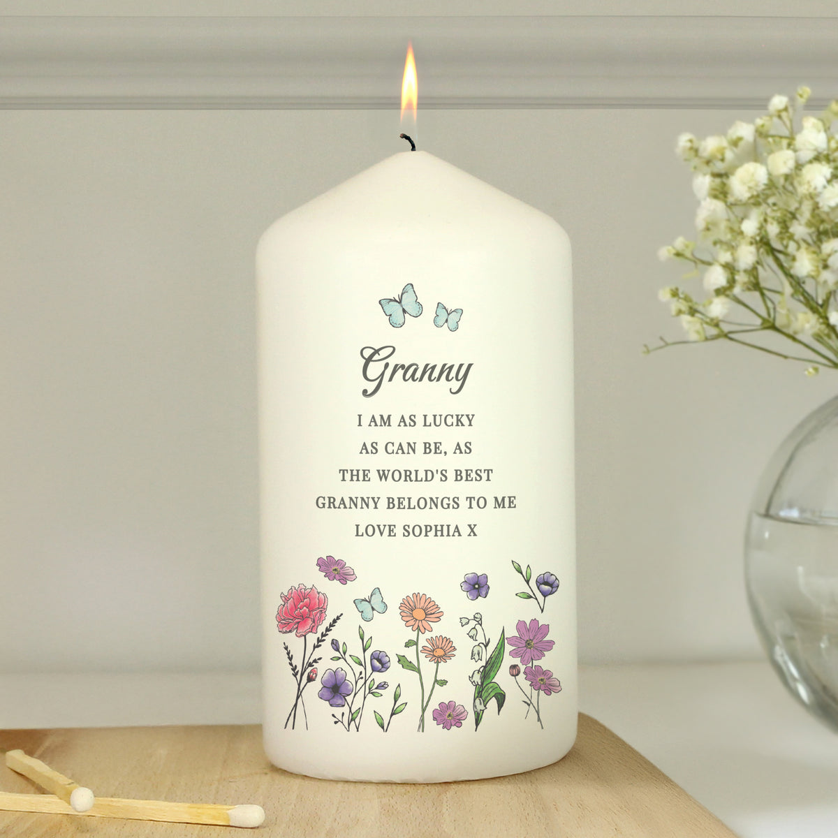 Personalised Wild Flowers Pillar Candle | Candles & Reed Diffusers