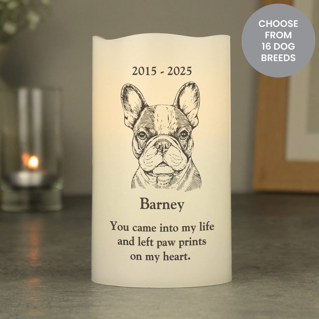 Personalised Dog Breed Memorial LED Candle | Gift for Pets