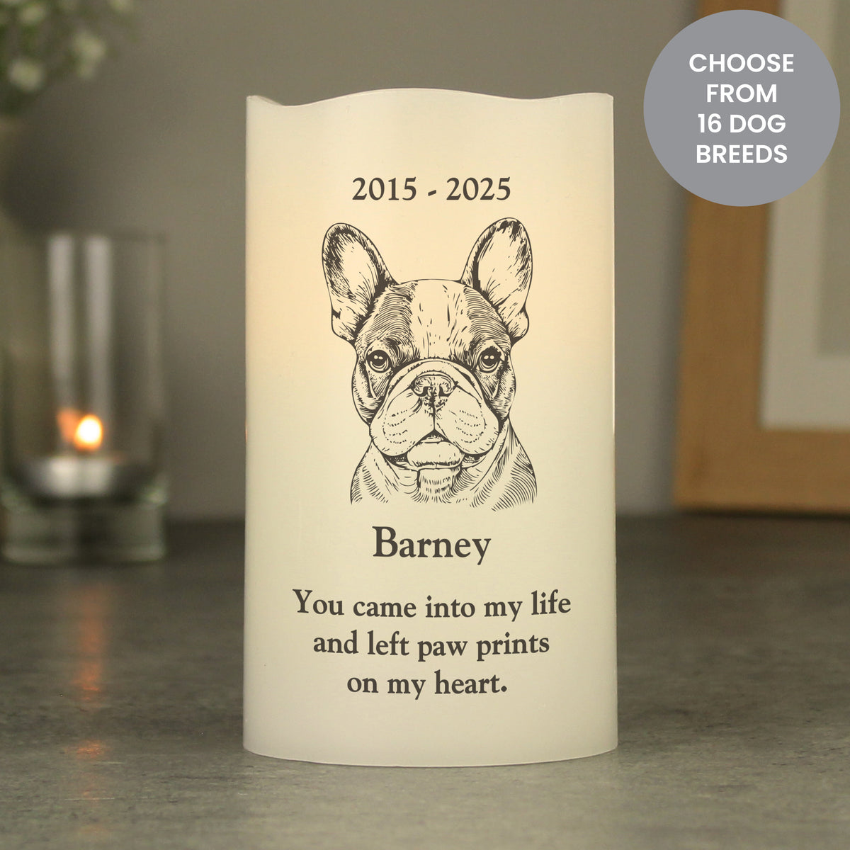 Personalised Dog Breed Memorial LED Candle | Gift for Pets