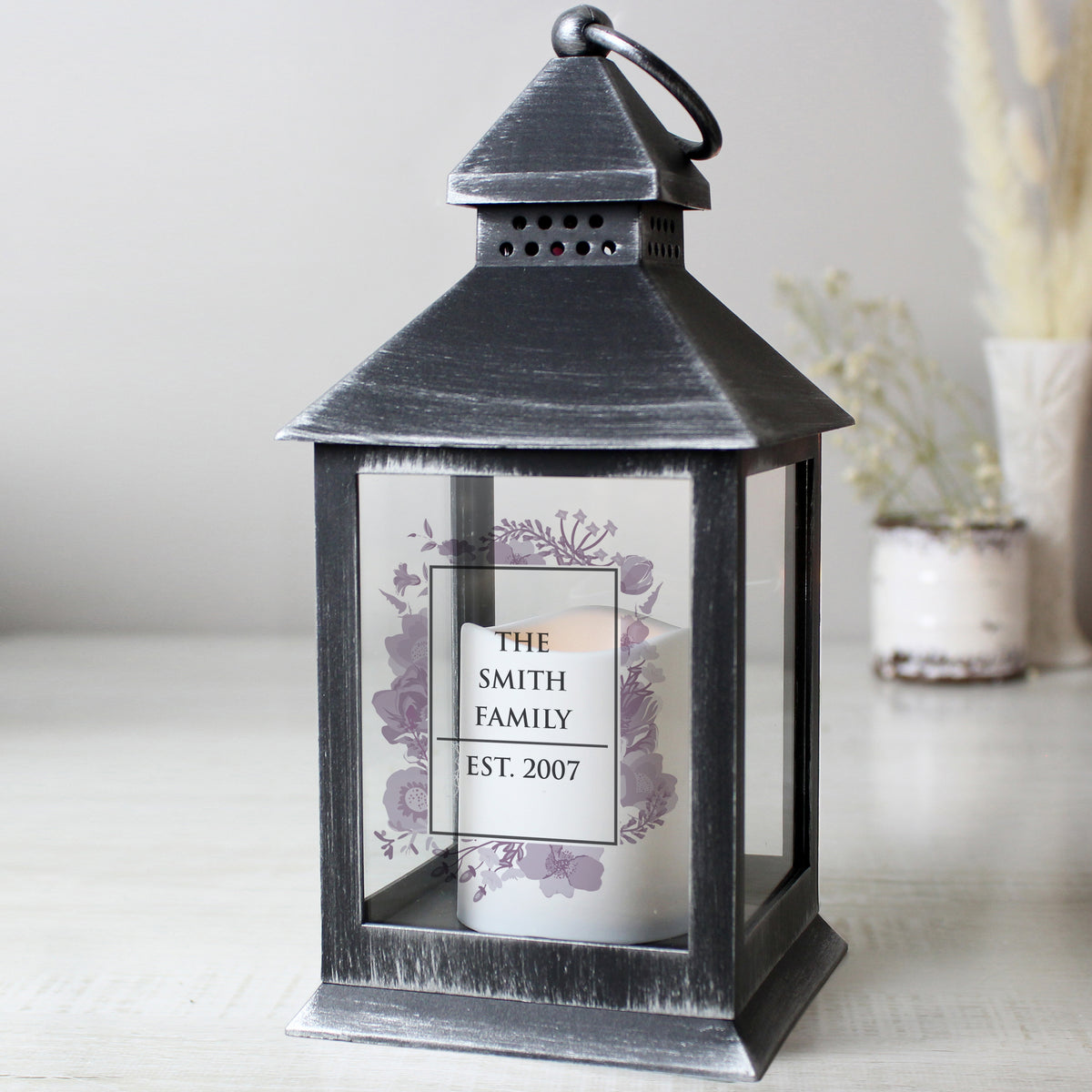 Personalised Soft Watercolour Rustic Black Lantern for Mother's Day