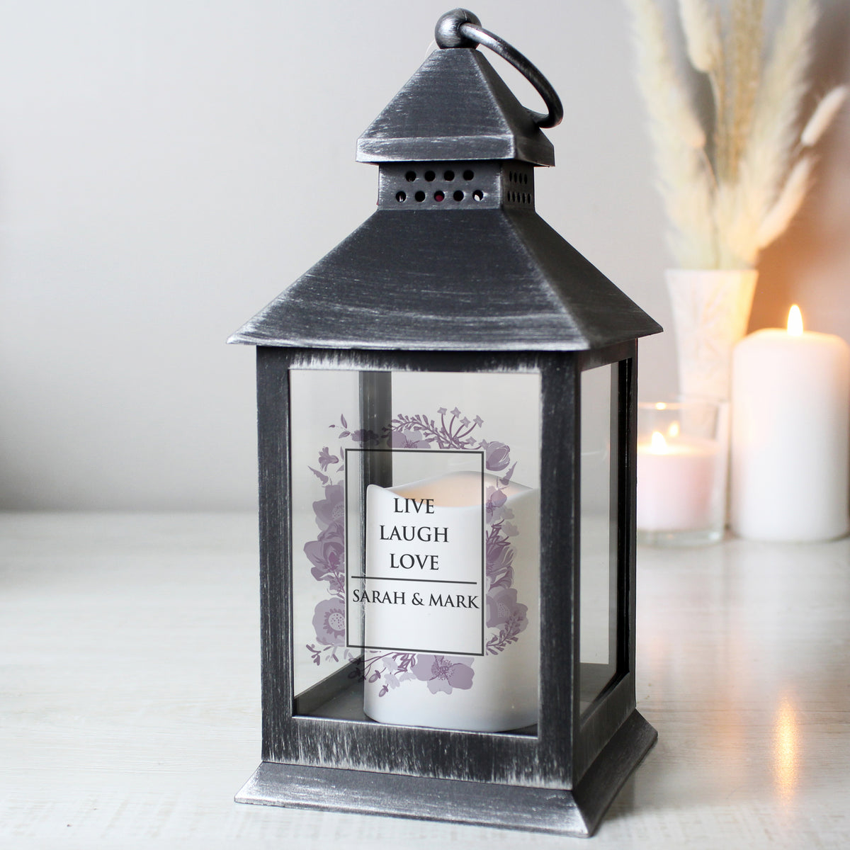 Personalised Soft Watercolour Rustic Black Lantern for Mother's Day