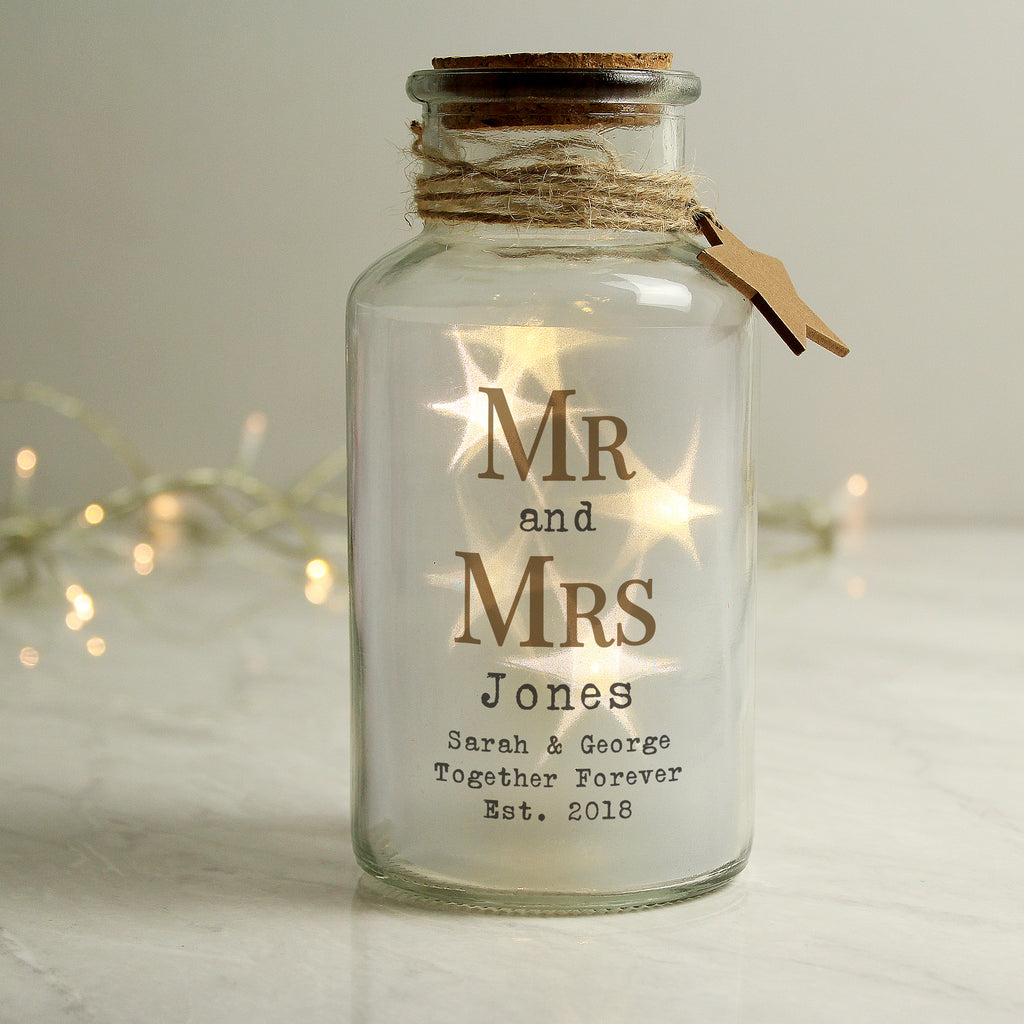 Personalised Mr & Mrs LED Glass Jar for Christmas