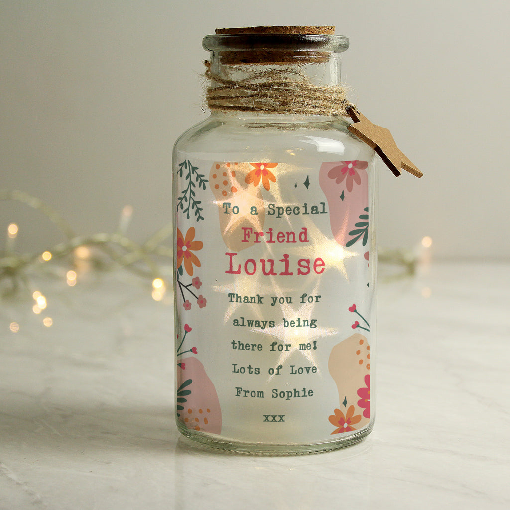 Personalised Floral LED Glass Jar | LED Lights, Candles & Decorations | Inspired Creative Gifts
