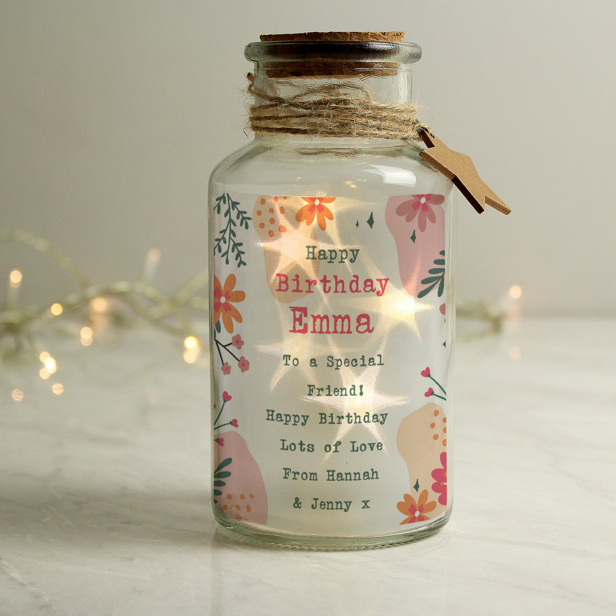 Personalised Floral LED Glass Jar | LED Lights, Candles & Decorations | Inspired Creative Gifts