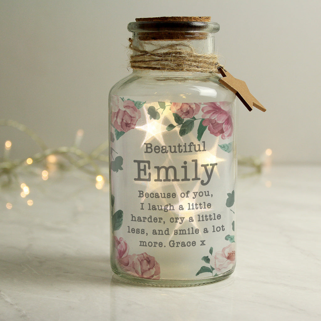 Personalised Floral Watercolour LED Glass Jar | LED Lights, Candles & Decorations | Mother's Day Gift