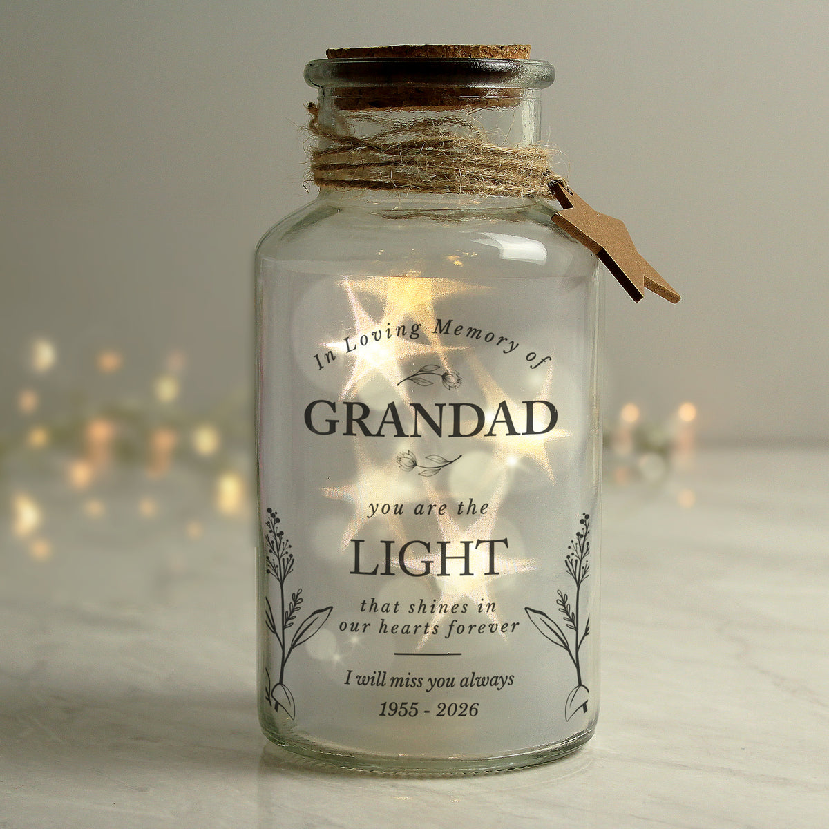 Personalised In Loving Memory LED Glass Jar for Memorial