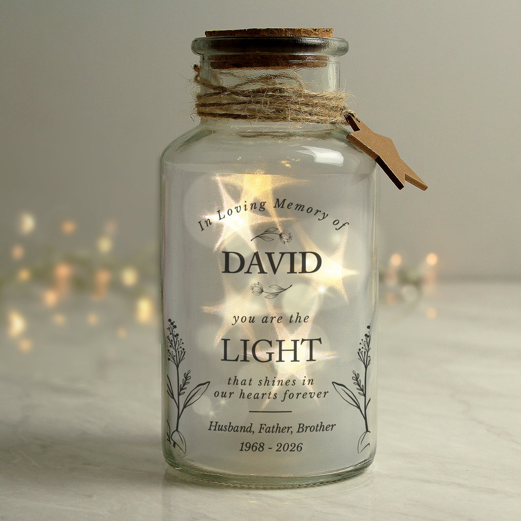 Personalised In Loving Memory LED Glass Jar for Memorial