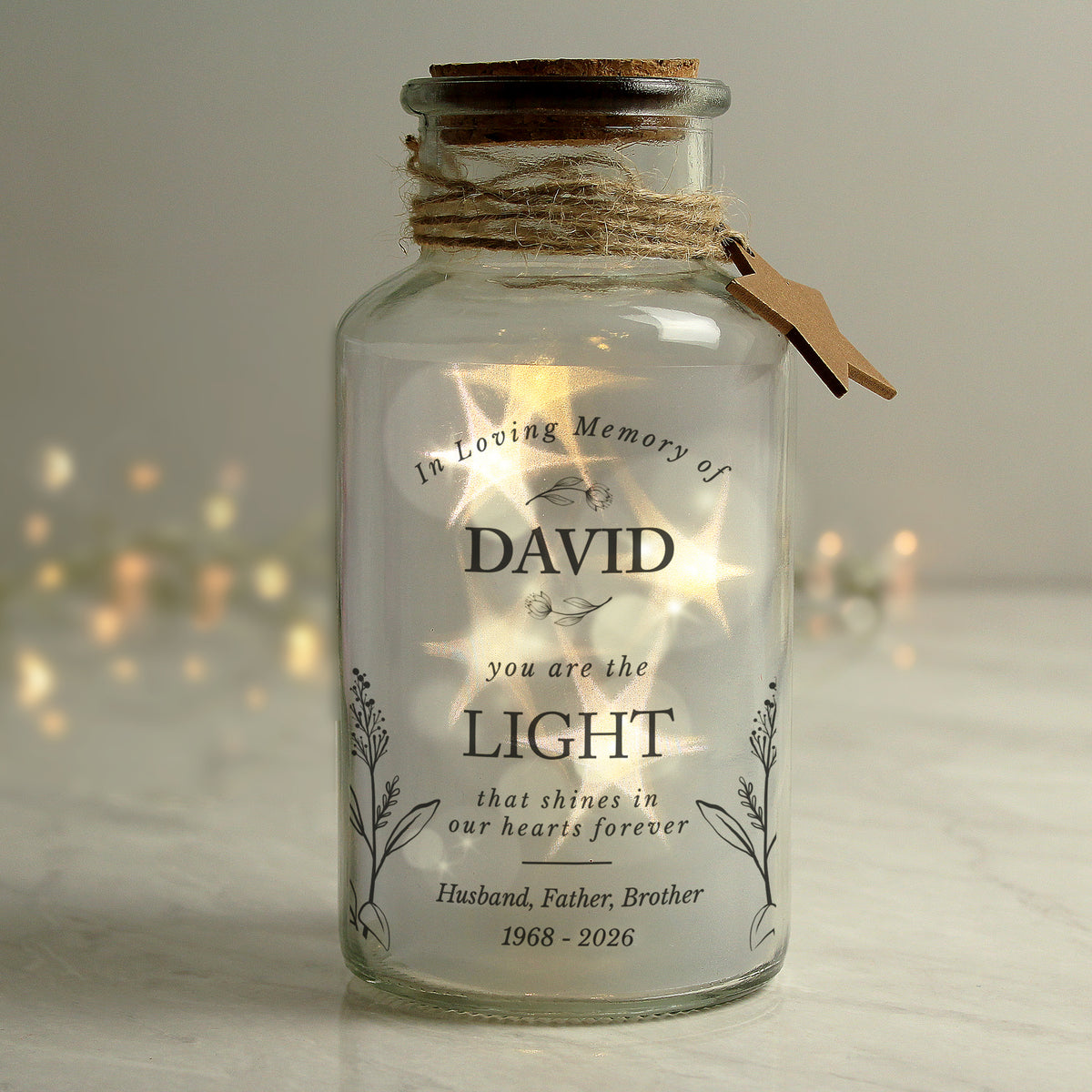 Personalised In Loving Memory LED Glass Jar for Memorial