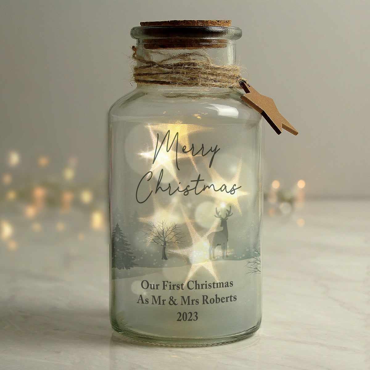 Personalised Merry Christmas LED Glass Jar | LED Lights, Candles & Decorations | Inspired Creative Gifts