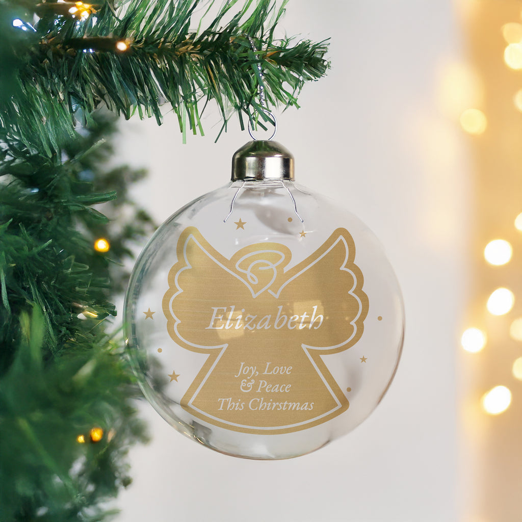 Personalised Gold Angel Name Only Glass Bauble | Christmas Gift