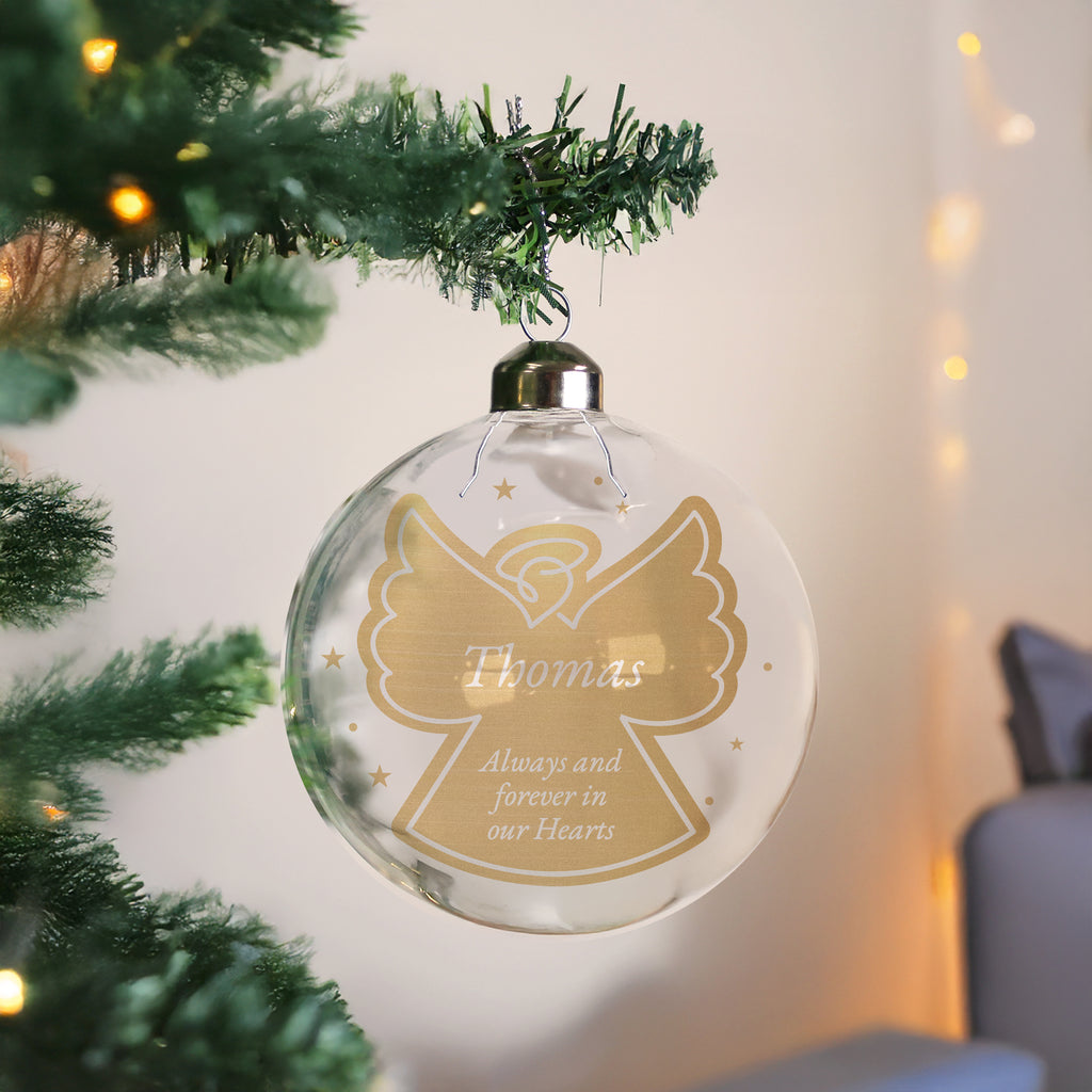 Personalised Gold Angel Name Only Glass Bauble | Christmas Gift
