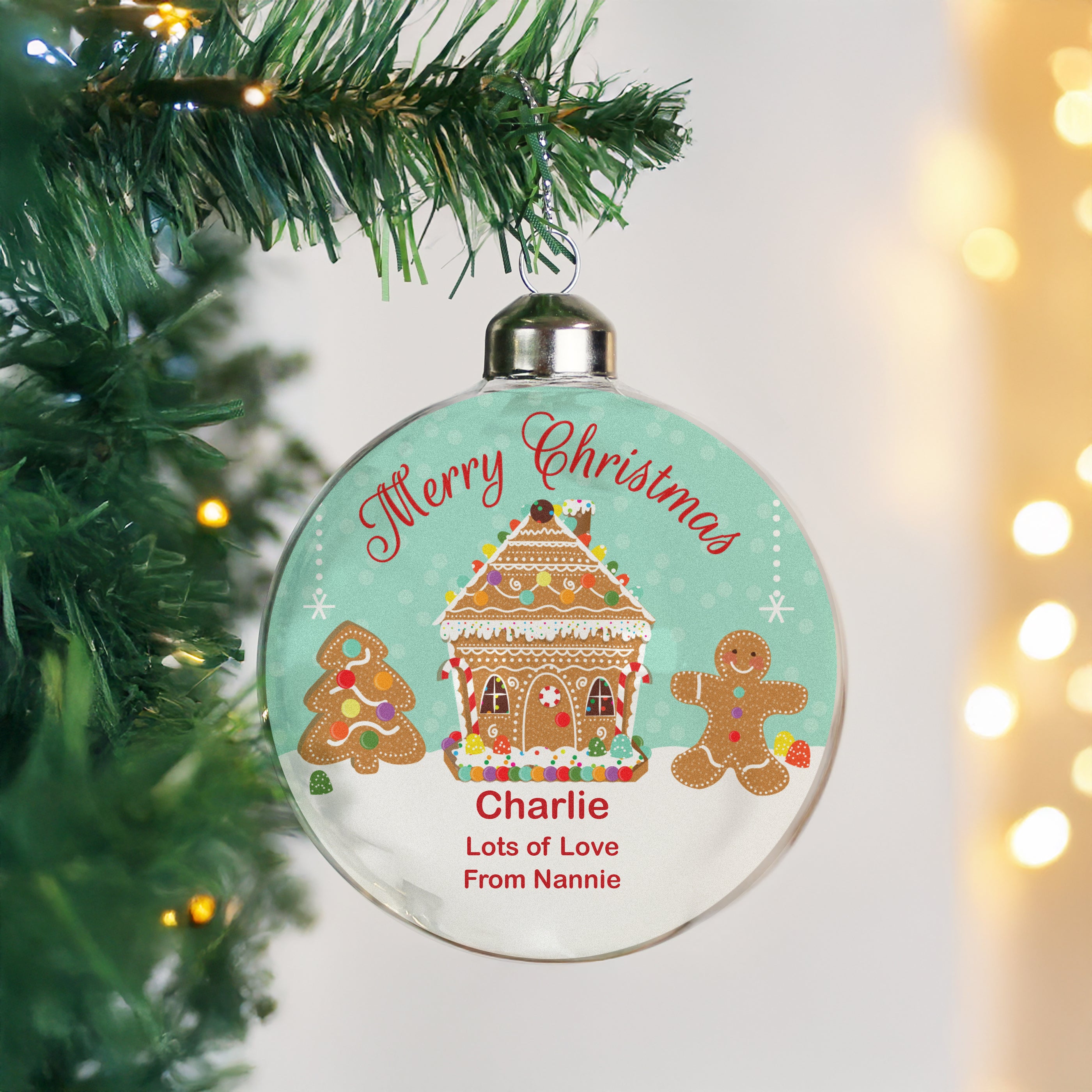 Personalised Gingerbread House Christmas Glass Bauble |  | Inspired Creative Gifts