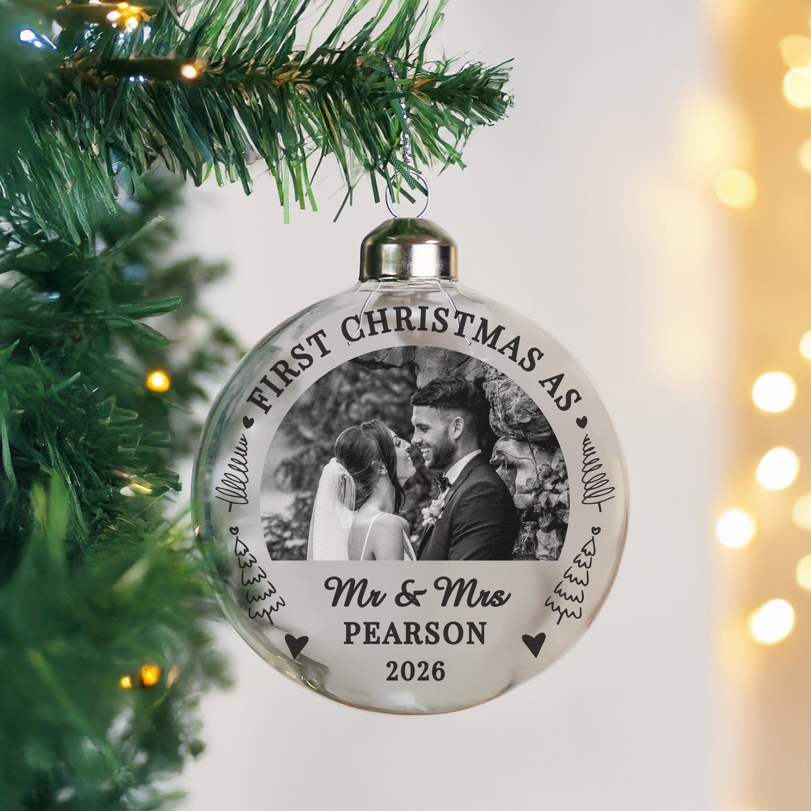 Personalised First Married Christmas Photo Upload Glass Bauble |  | Inspired Creative Gifts