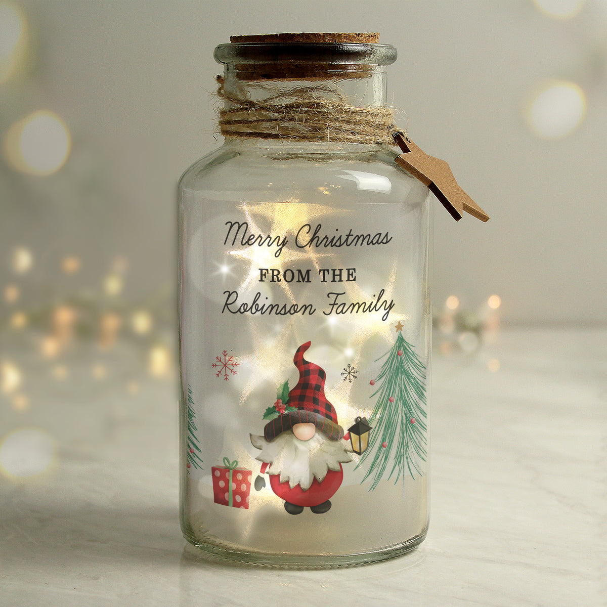 Personalised Gonk Christmas Scene LED Glass Jar | LED Lights, Candles & Decorations | Christmas Gift
