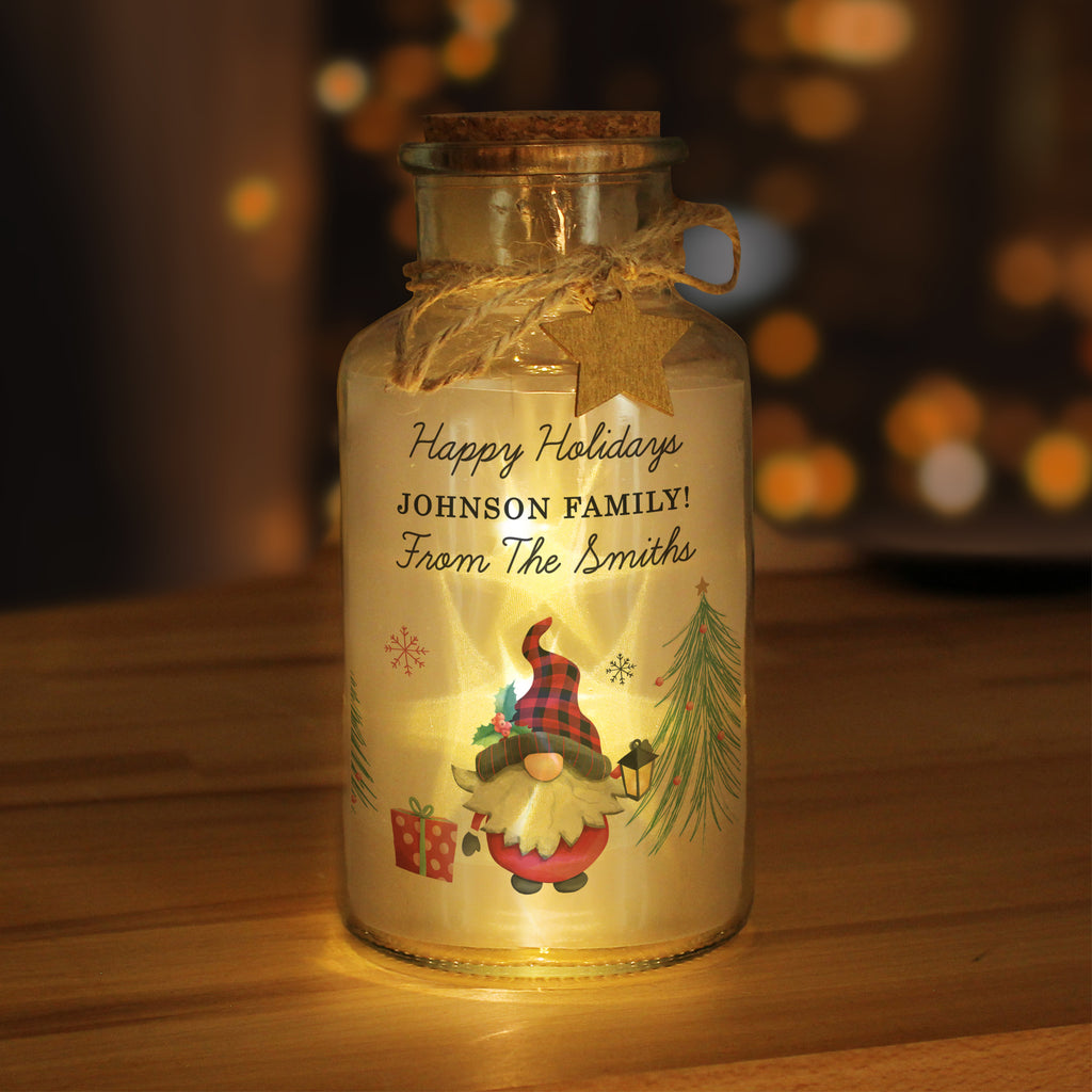 Personalised Gonk Christmas Scene LED Glass Jar | LED Lights, Candles & Decorations | Christmas Gift