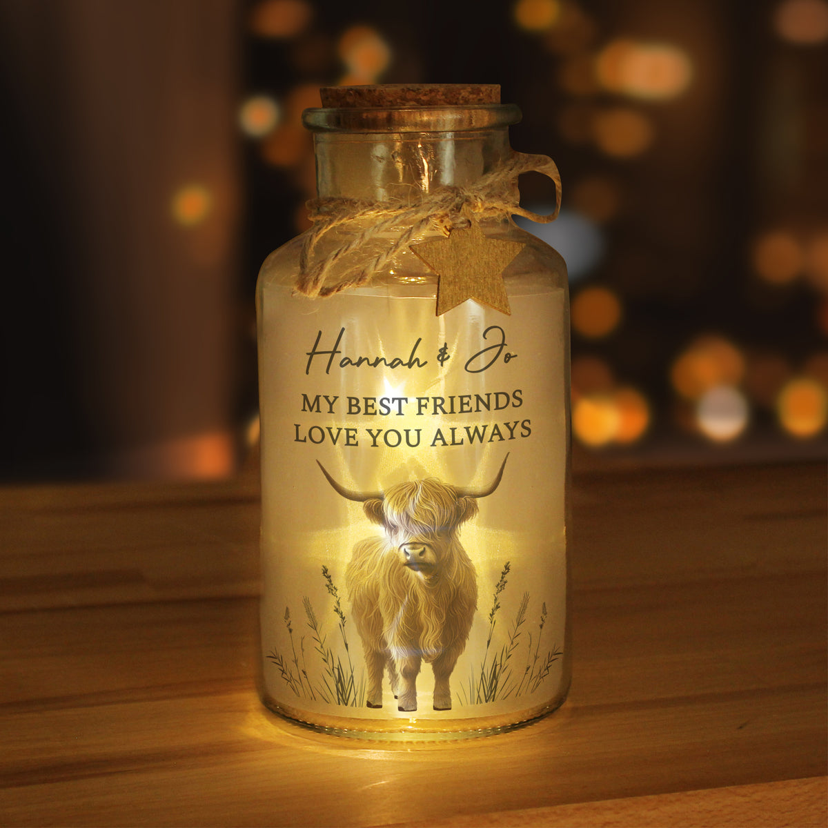 Personalised Highland Cow LED Light Up Jar | LED Lights, Candles & Decorations