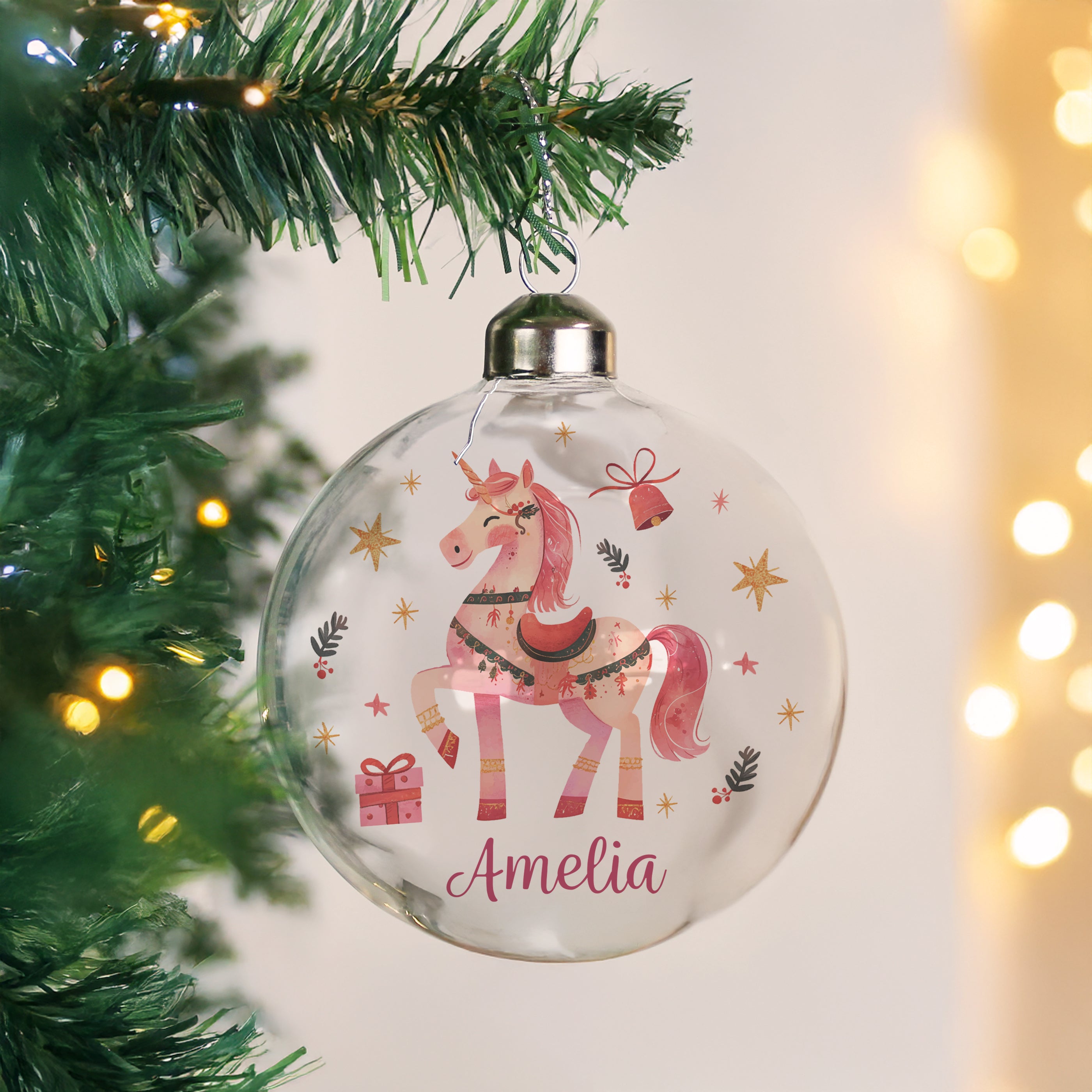 Personalised Unicorn Christmas Glass Bauble |  | Inspired Creative Gifts