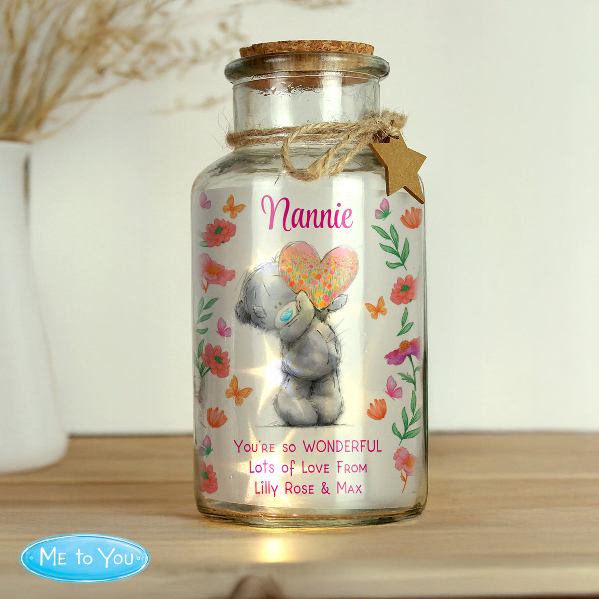 Personalised Me to You Flowery LED Light Up Jar | LED Lights, Candles & Decorations | Inspired Creative Gifts