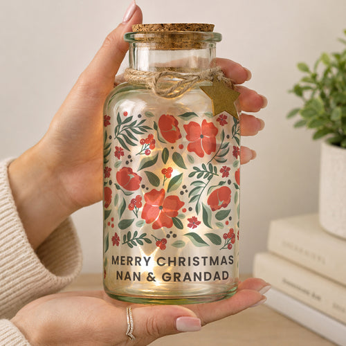 Personalised Poinsettia LED Glass Jar | LED Lights, Candles & Decorations