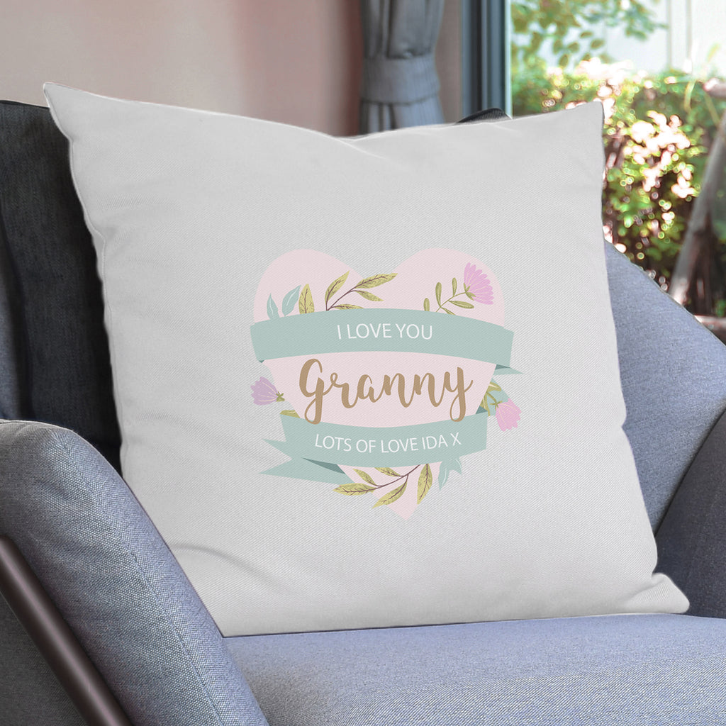 Personalised Floral Heart Mothers Day Cream Cushion | Gift for Her
