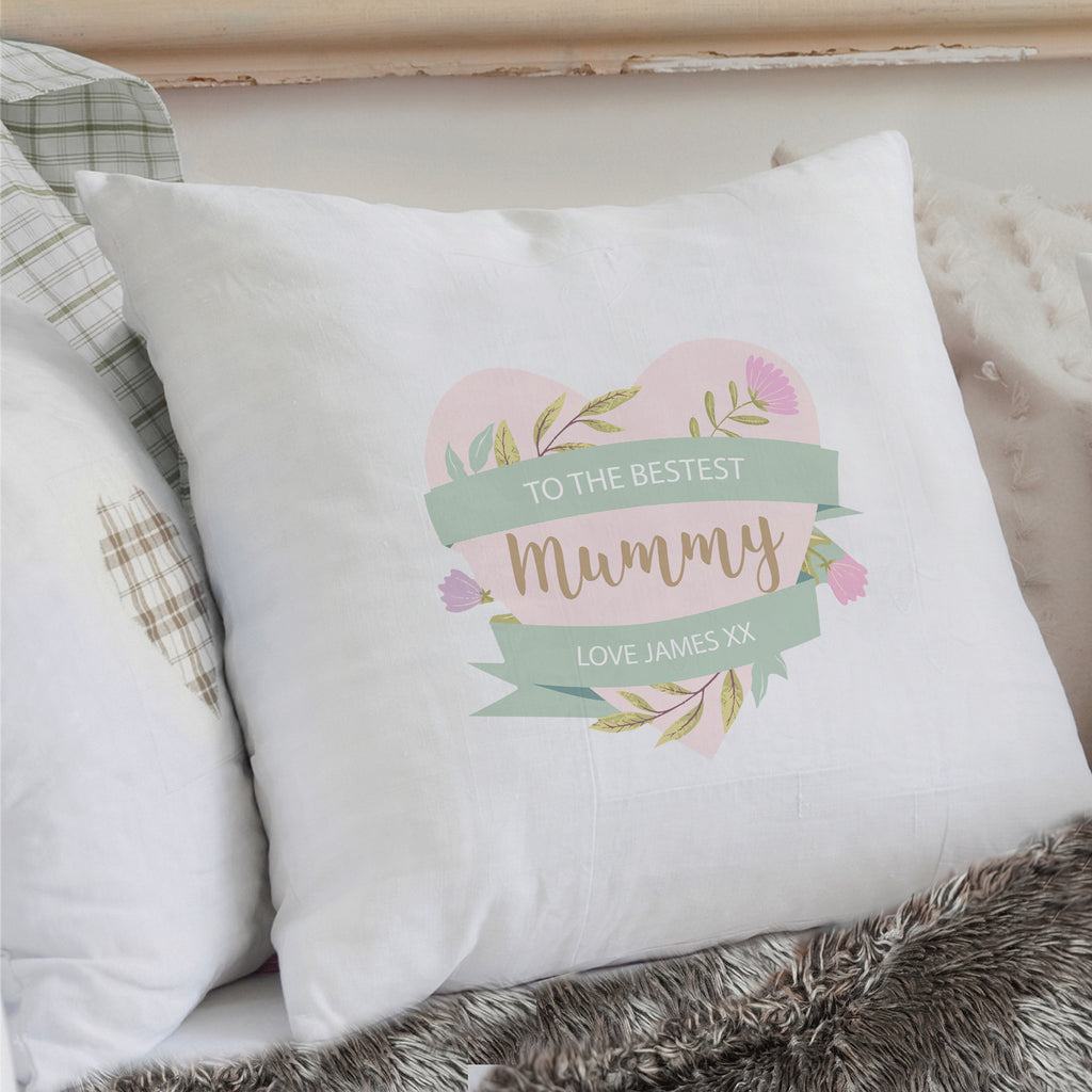 Personalised Floral Heart Mothers Day Cream Cushion | Gift for Her