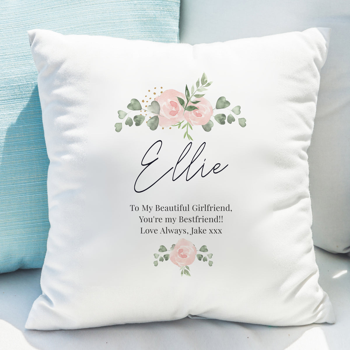 Personalised Abstract Rose Cream Cushion | Valentine's Day Gift