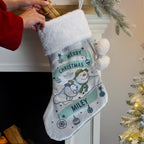Personalised The Snowman and the Snowdog Luxury Silver Grey Stocking | Christmas Stocking
