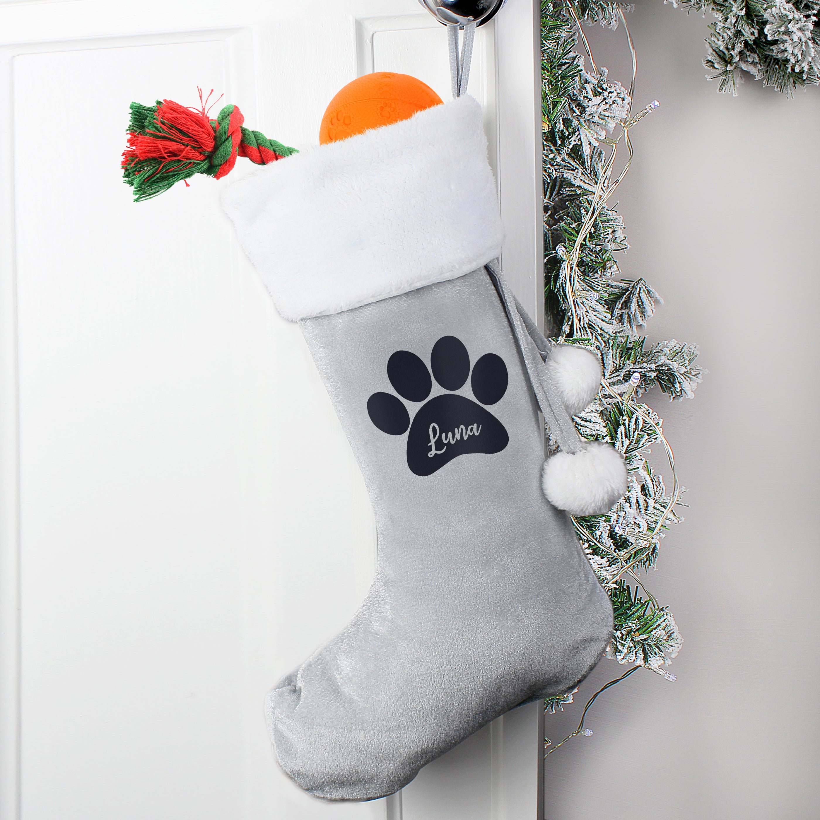 Personalised Paw Print Silver Grey Stocking |  | Inspired Creative Gifts