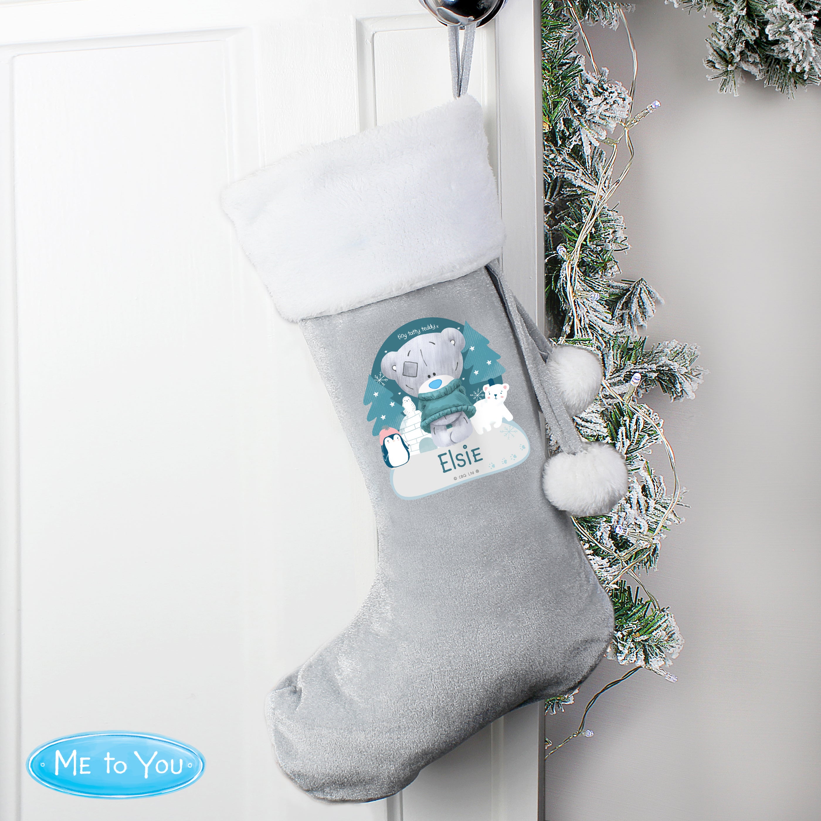 Personalised Christmas Tiny Tatty Teddy Silver Grey Stocking |  | Inspired Creative Gifts