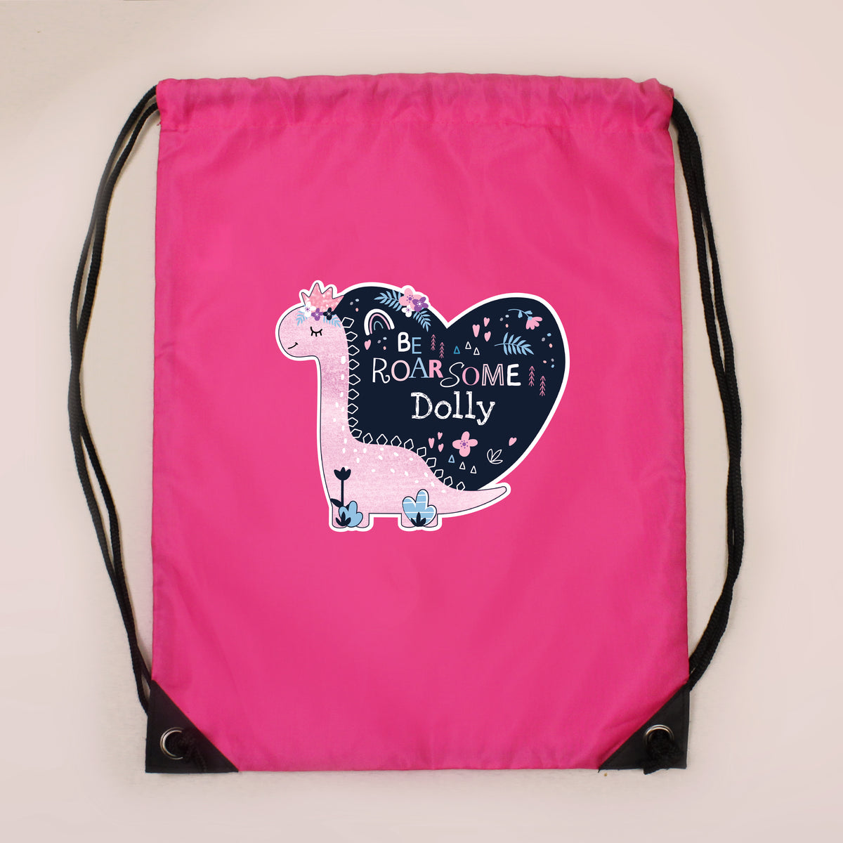 Personalised Dinosaur Pink Kit Bag | Textiles | Inspired Creative Gifts