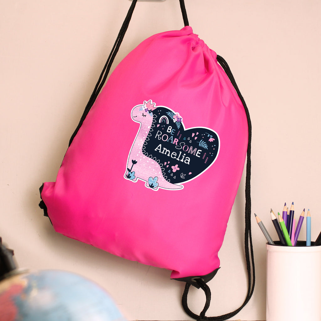 Personalised Dinosaur Pink Kit Bag | Textiles | Inspired Creative Gifts