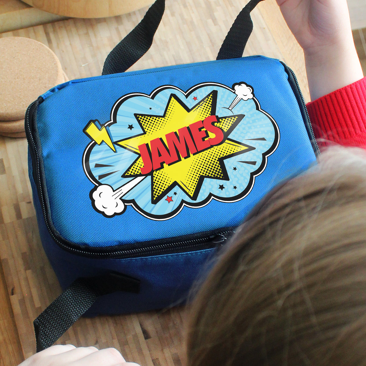 Personalised Superhero Blue Lunch Bag | Textiles