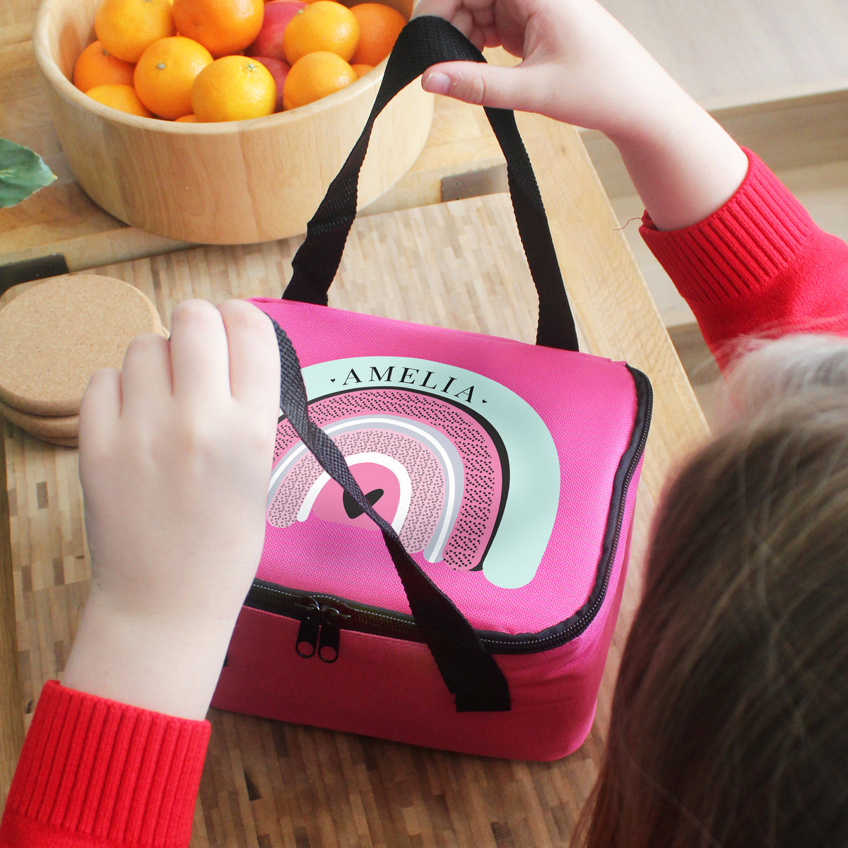 Personalised Rainbow Pink Lunch Bag | Textiles | Inspired Creative Gifts