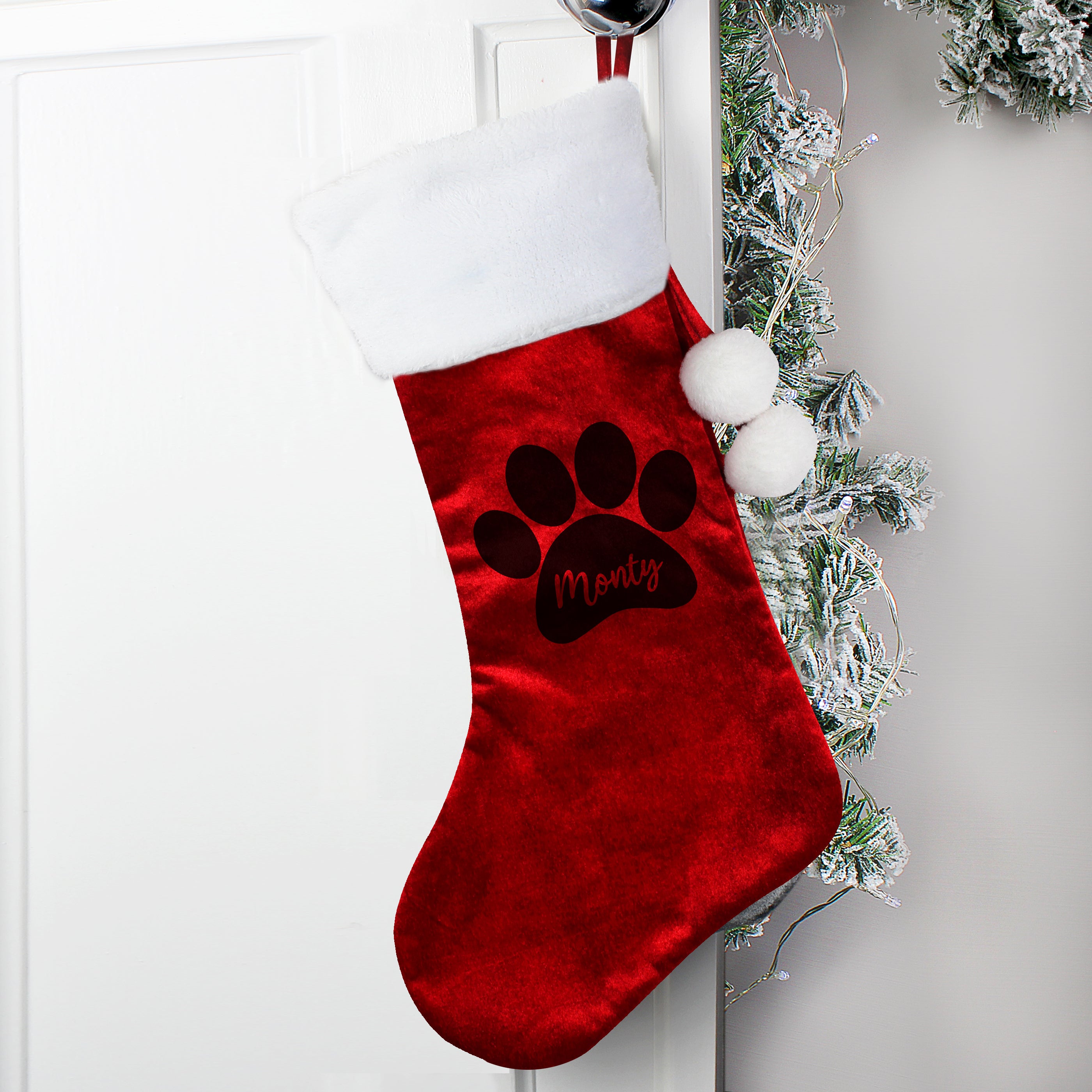 Personalised Paw Print Red Stocking |  | Inspired Creative Gifts
