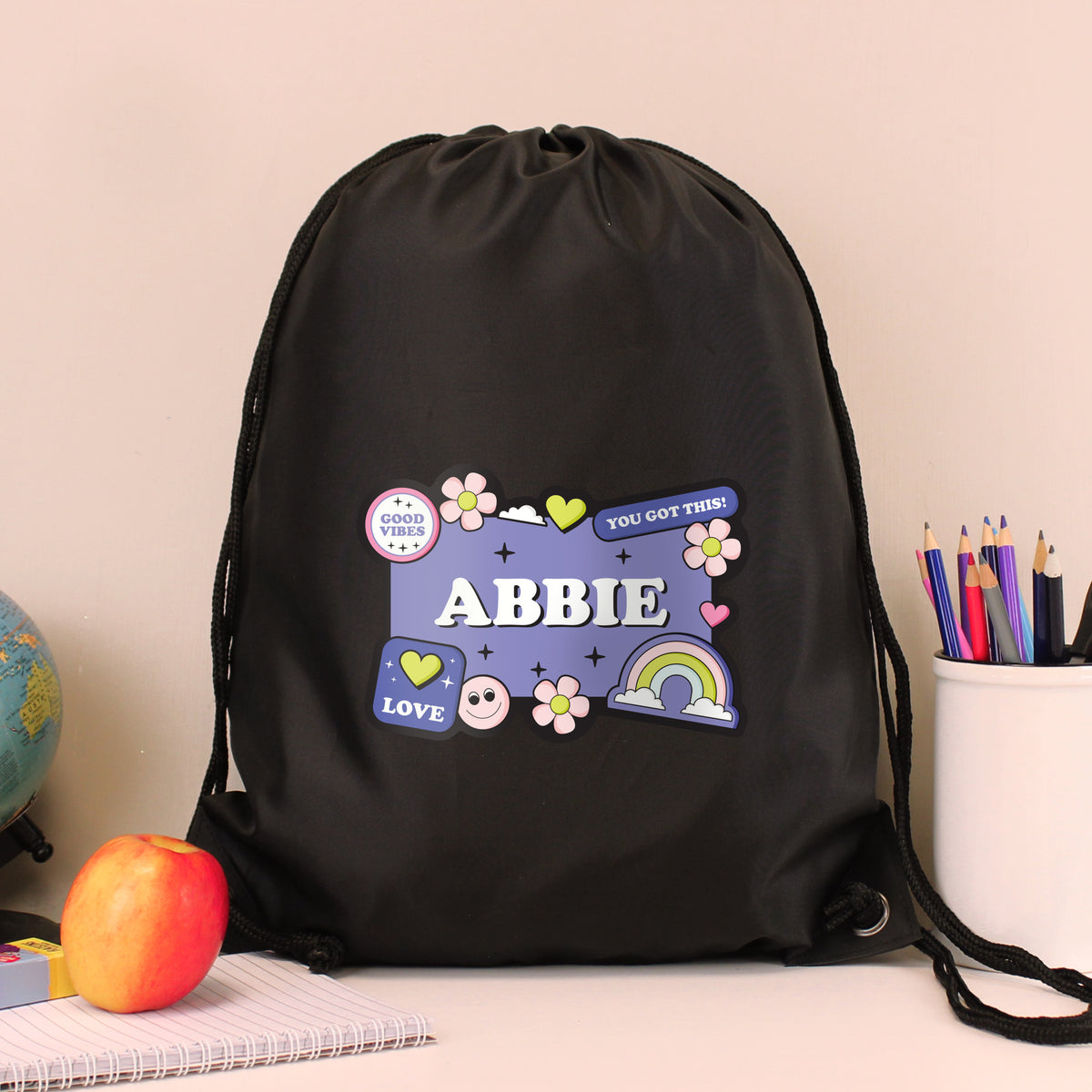 Personalised Good Vibes Black Kit Bag | Textiles | Inspired Creative Gifts