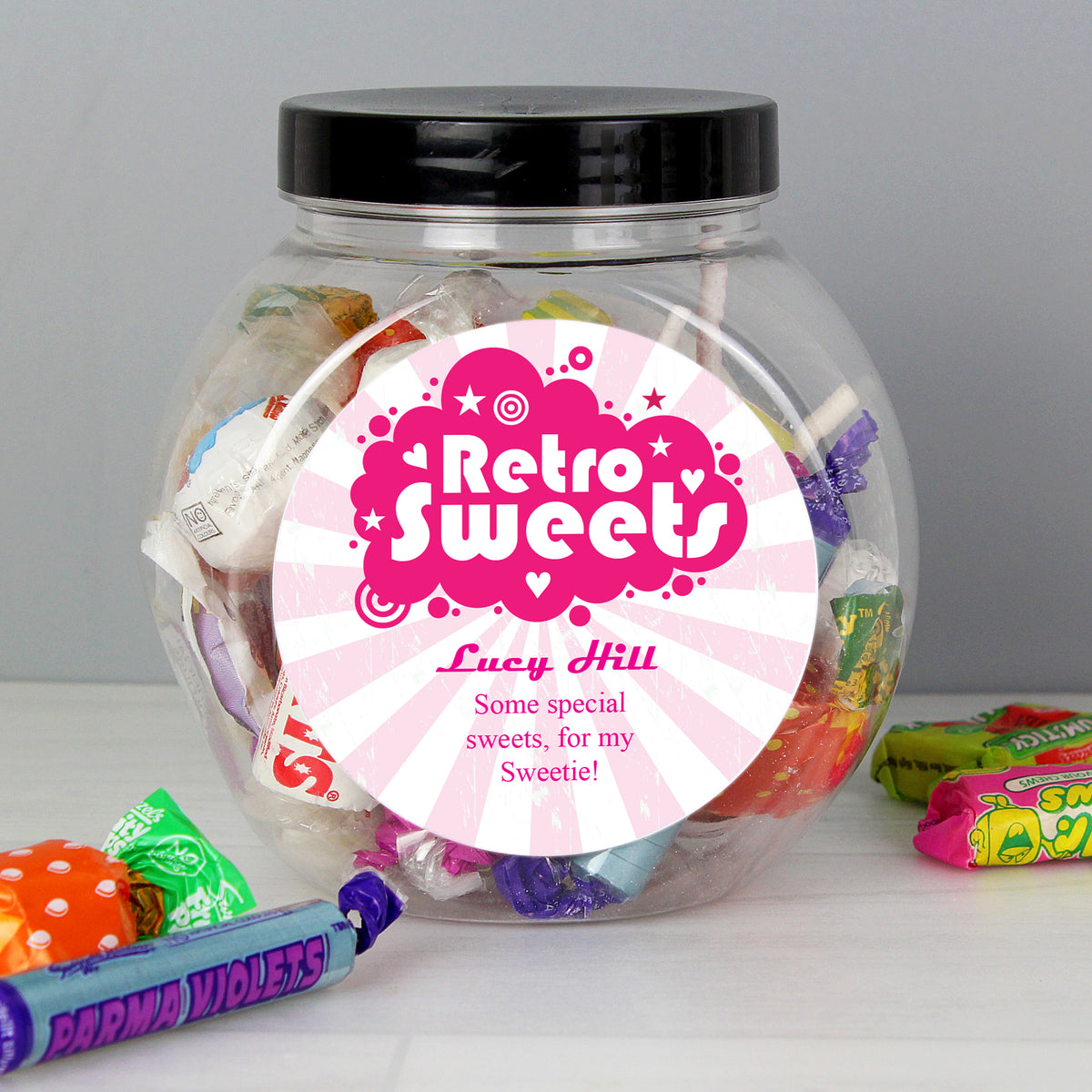Personalised Retro Pink Sweet Jar | Confectionery