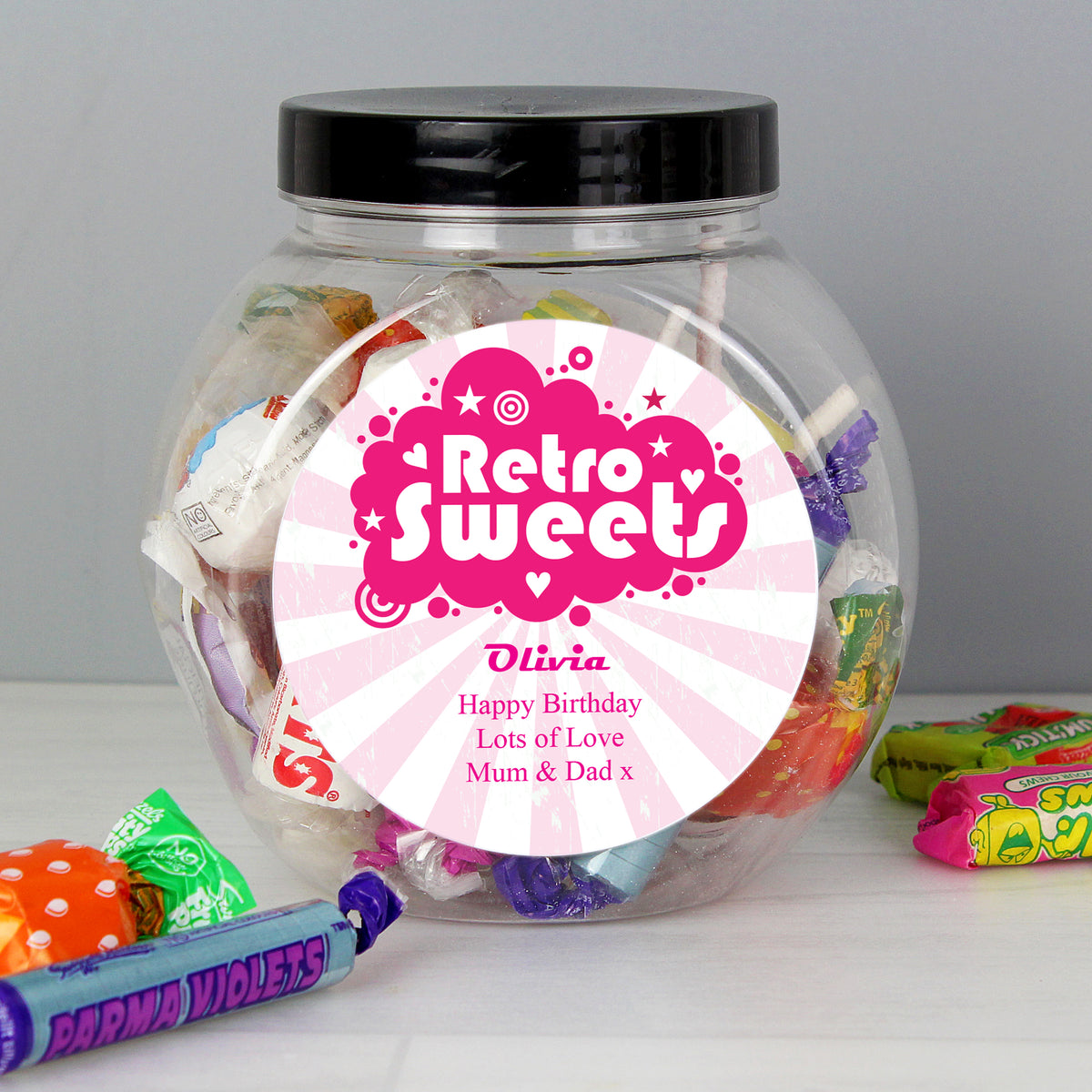 Personalised Retro Pink Sweet Jar | Confectionery