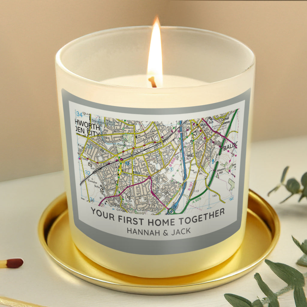 Personalised Present Day Map Compass Scented Jar Candle | Wedding Gift