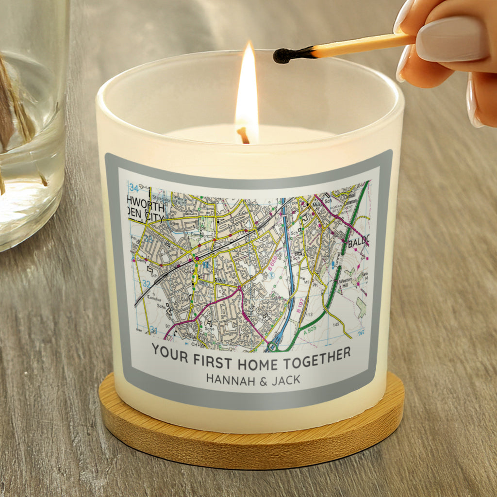 Personalised Present Day Map Compass Scented Jar Candle | Wedding Gift