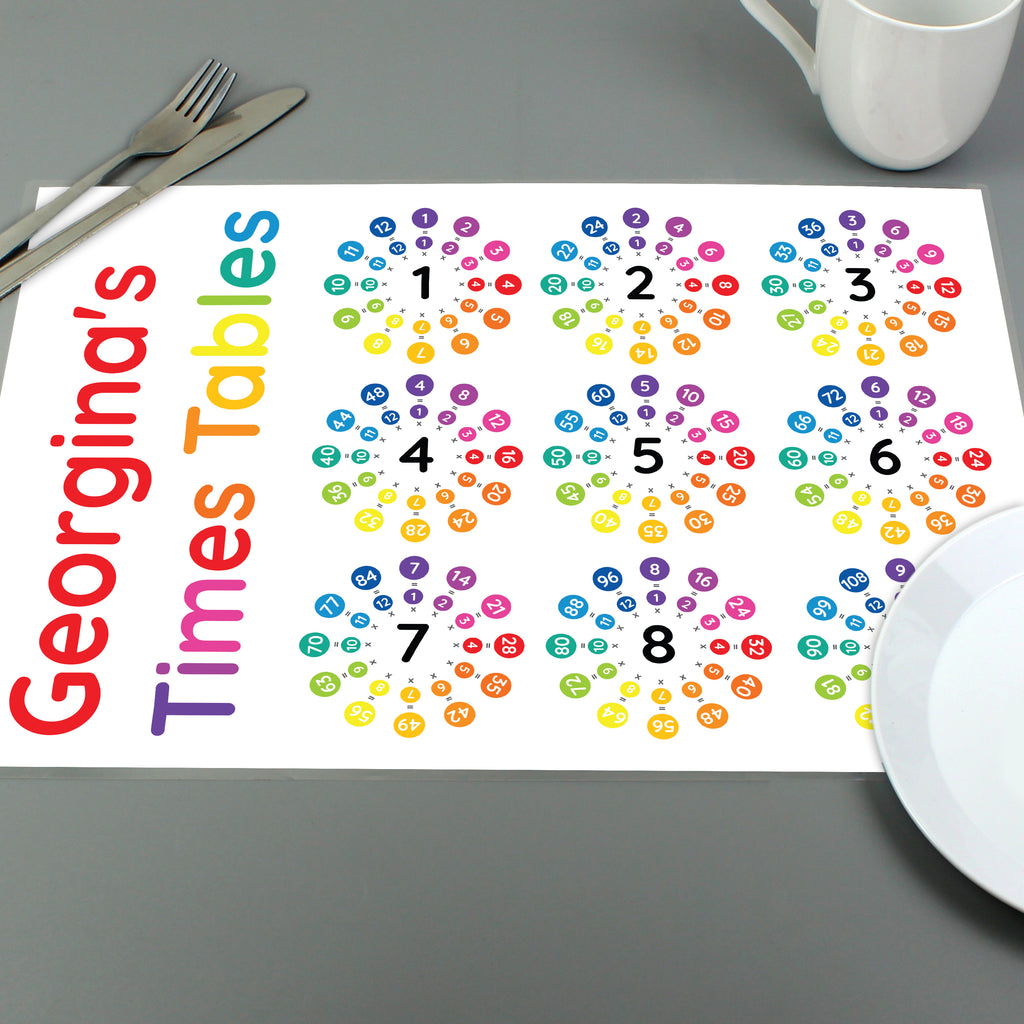Personalised Times Tables Placemat | Mealtime Essentials