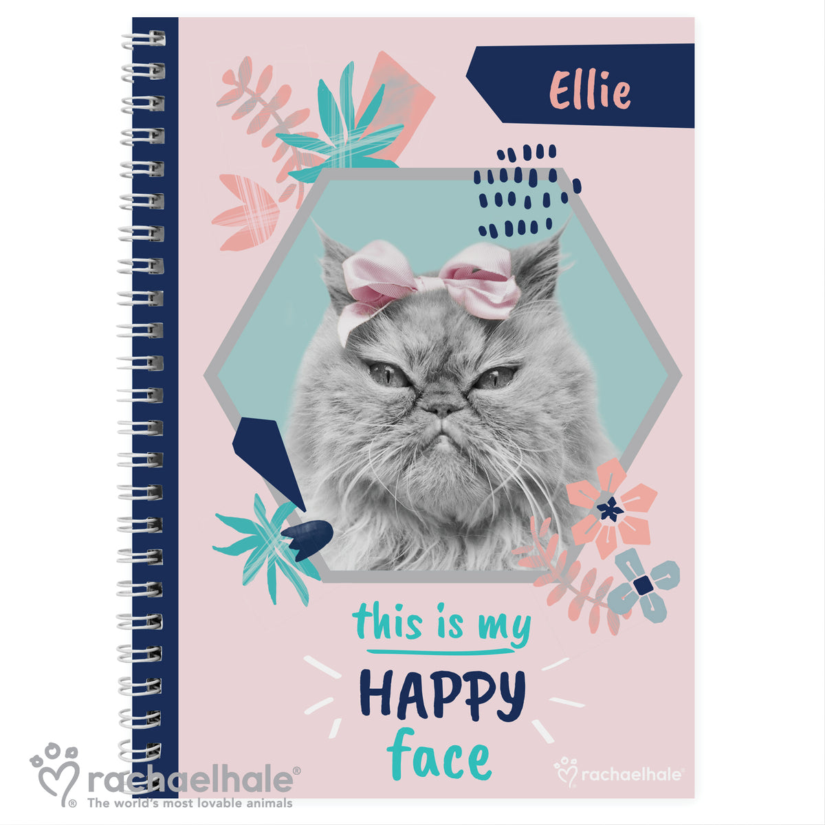 Personalised Rachael Hale 'Happy Face' Cat A5 Notebook | Gift for Her