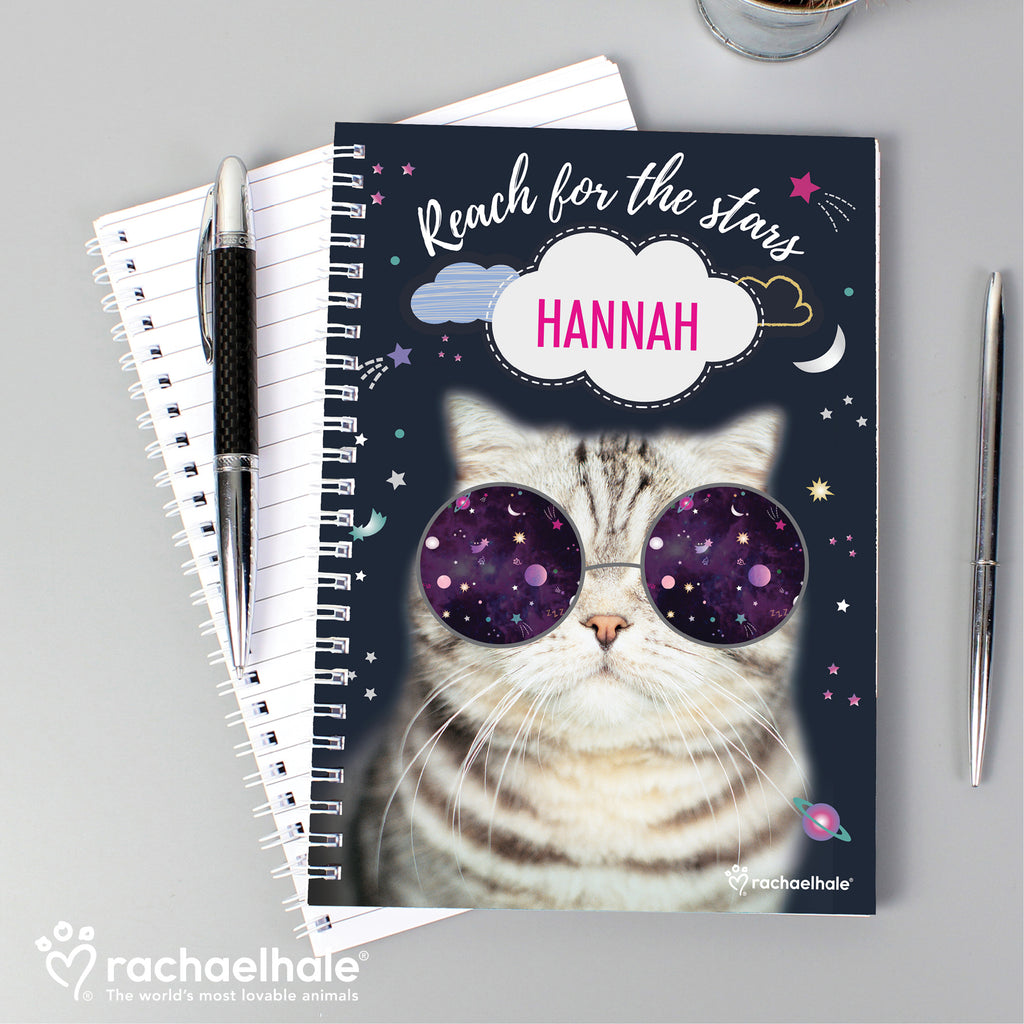 Personalised Rachael Hale Space Cat A5 Notebook | Stationery & Pens